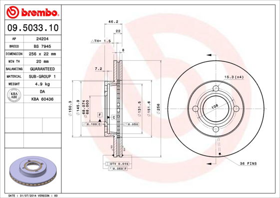 Bremsscheibe Vorderachse Brembo 09.5033.10 von Brembo