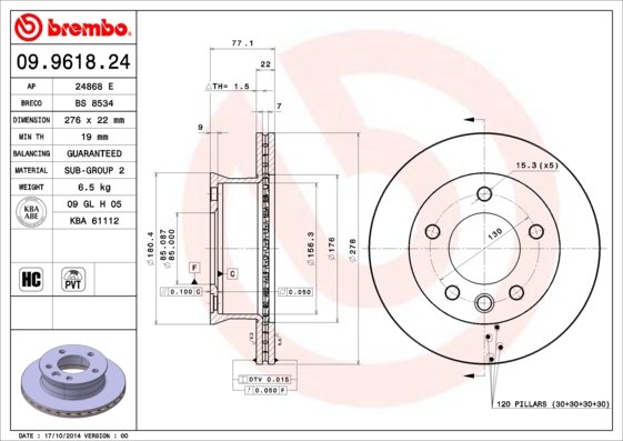 Bremsscheibe Vorderachse Brembo 09.9618.24 von Brembo