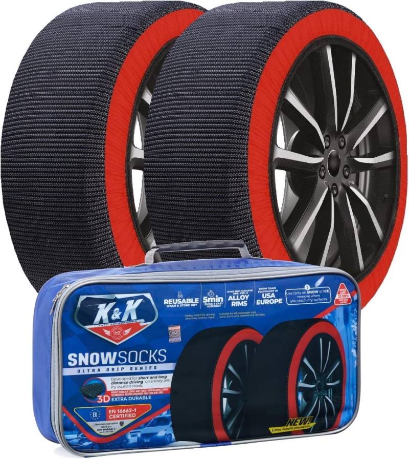 K&K Automotive Schneesocken für Reifen – Pro Serie für ultimativen Griff Schneekette Alternative Traktionsgerät für LKW SUV Van Auto Textil Winter Notfall-Kit Auto Zubehör 2023Modell Europäisch (XXL) von KNK Boutique