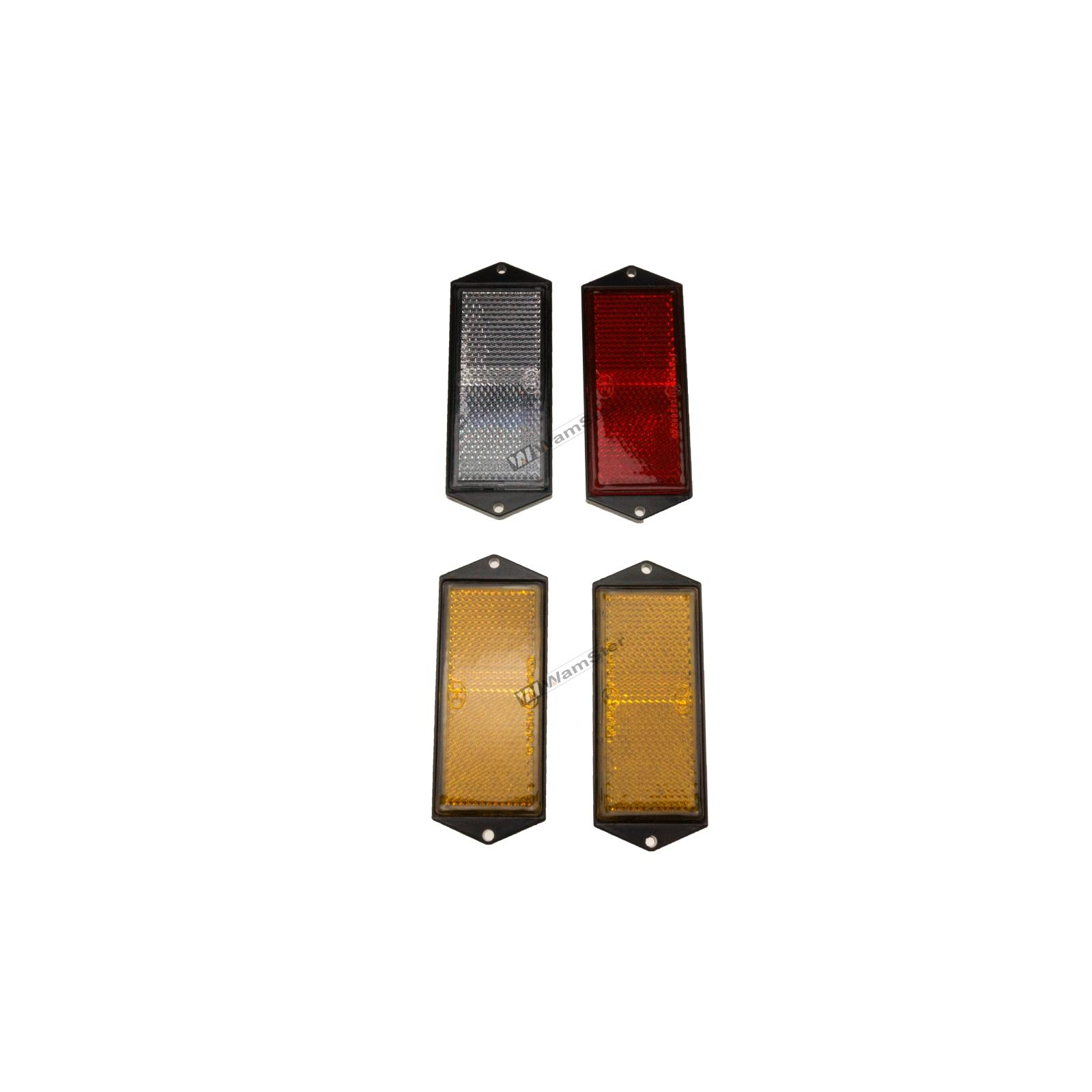 Reflektor Set 1 x rot 1 x weiß 2 x orange 104x40mm Schraubbefestigung Reflektor Set 1 x rot 1 x weiß 2 x orange 104x40mm Schraubbefestigung