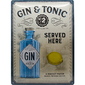 Retro Blechschild Gin & Tonic Served Here Maße: 30x40cm Nostalgic Art von Nostalgic Art