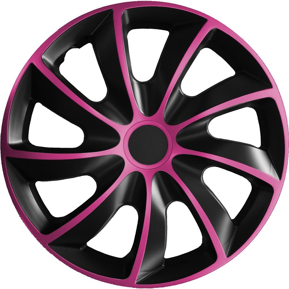 (Farbe und Größe wählbar) 16 Zoll Radkappen Quad Bicolor (Schwarz-Pink) passend für Fast alle Fahrzeugtypen – universell von Autoteppich Stylers