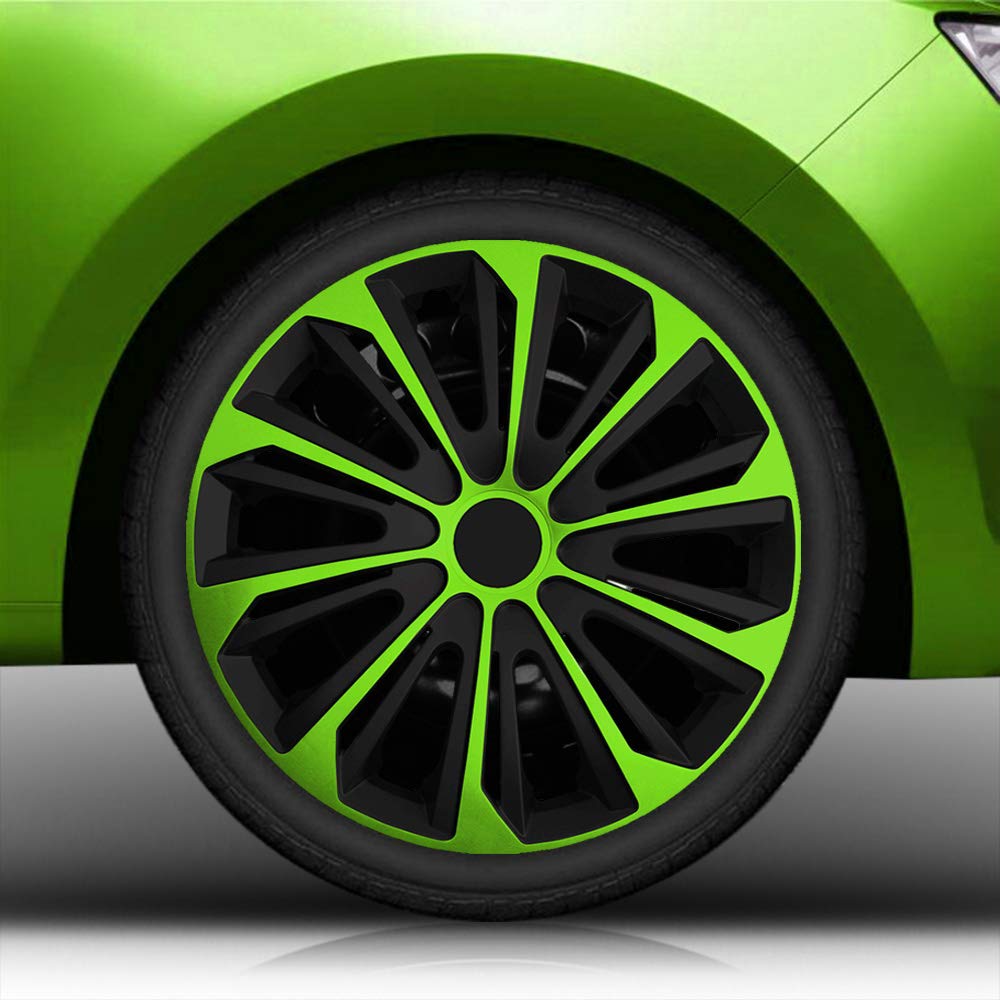 15" 15 Zoll Radkappen/Radzierblenden Nr.006 (Farbe Schwarz-Grün), passend für Fast alle Fahrzeugtypen (universal) von Autoteppich Stylers