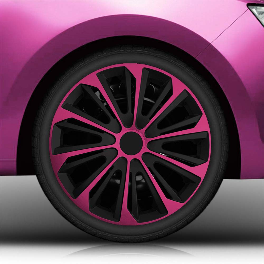 Autoteppich Stylers 15 Zoll Radkappen/Radzierblenden 15" Nr.006 (Farbe Schwarz-Pink), passend für Fast alle Fahrzeugtypen (universal) von Autoteppich Stylers