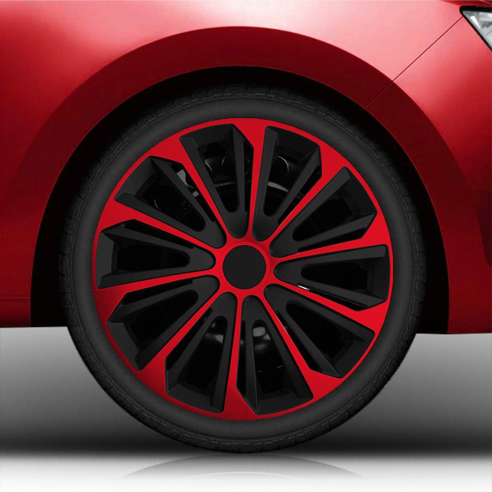 15" 15 Zoll Radkappen/Radzierblenden 15" Nr.006 (Farbe Schwarz-Rot), passend für Fast alle Fahrzeugtypen (universal) von Autoteppich Stylers