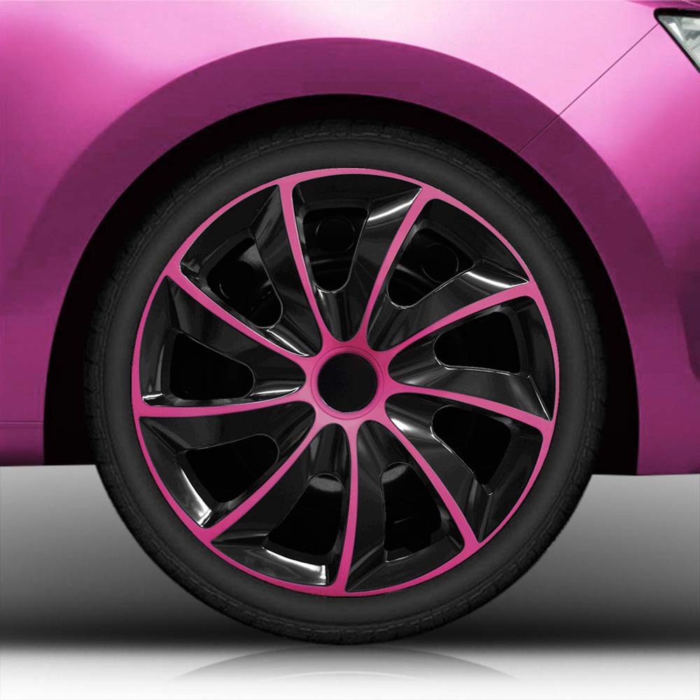 13 Zoll Radkappen/Radzierblenden 002 Bicolor 13" (Schwarz-Pink) passend für Fast alle Fahrzeugtypen – universal von Autoteppich Stylers