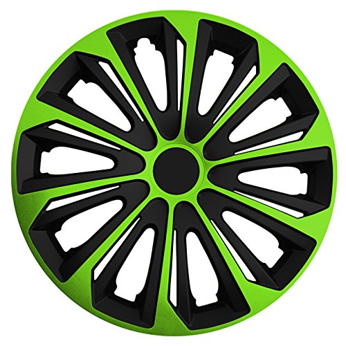 (Größe wählbar) 14 Zoll Radkappen/Radzierblenden Strong Bicolor (Schwarz-Grün) passend für Fast alle Fahrzeugtypen – universal von Autoteppich Stylers