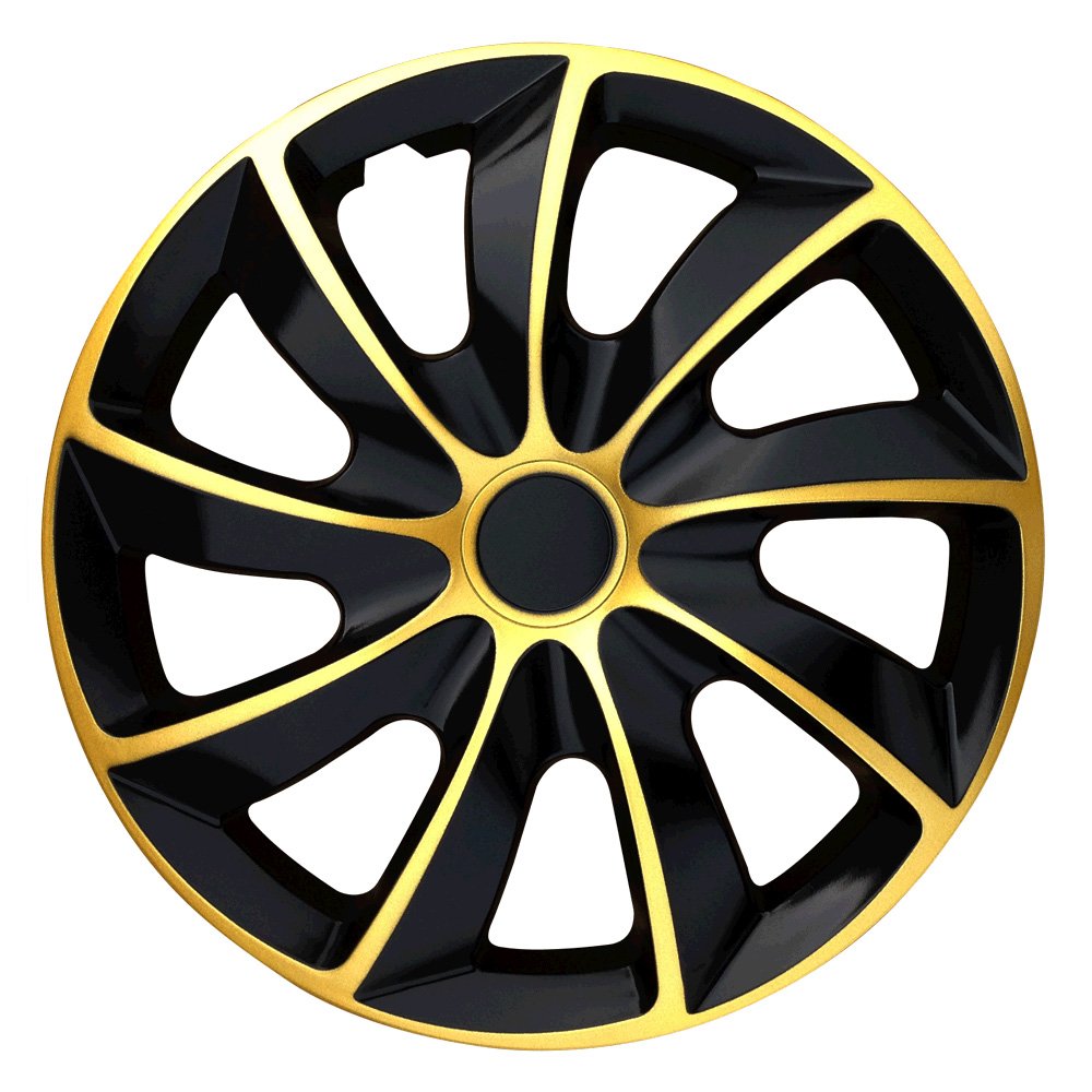 (Größe wählbar) 14 Zoll Radkappen/Radzierblenden Quad Bicolor (Schwarz-Gold) passend für Fast alle Fahrzeugtypen – universal von Autoteppich Stylers