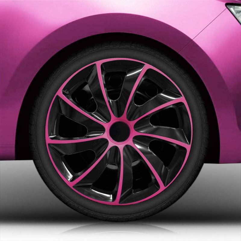 15 Zoll Radkappen/Radzierblenden 002 Bicolor 15" (Schwarz-Pink) passend für Fast alle Fahrzeugtypen – universal von Autoteppich Stylers