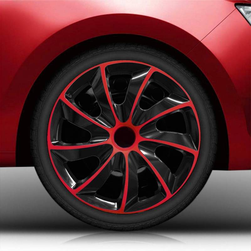 (Größe wählbar) 15" 15 Zoll Radkappen/Radzierblenden QuB Bicolor (Schwarz-Rot) passend für Fast alle Fahrzeugtypen – universal von Autoteppich Stylers
