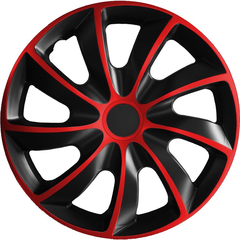 (Farbe und Größe wählbar) 14 Zoll Radkappen QqAD Bicolor (Schwarz-Rot) passend für Fast alle Fahrzeugtypen – universell von Autoteppich Stylers