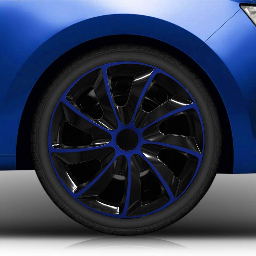 Bundle 16" 16 Zoll Radkappen ATS-2 Bicolor (Schwarz-Blau) passend für Fast alle Fahrzeugtypen – universell-EISKRATZER von Autoteppich Stylers