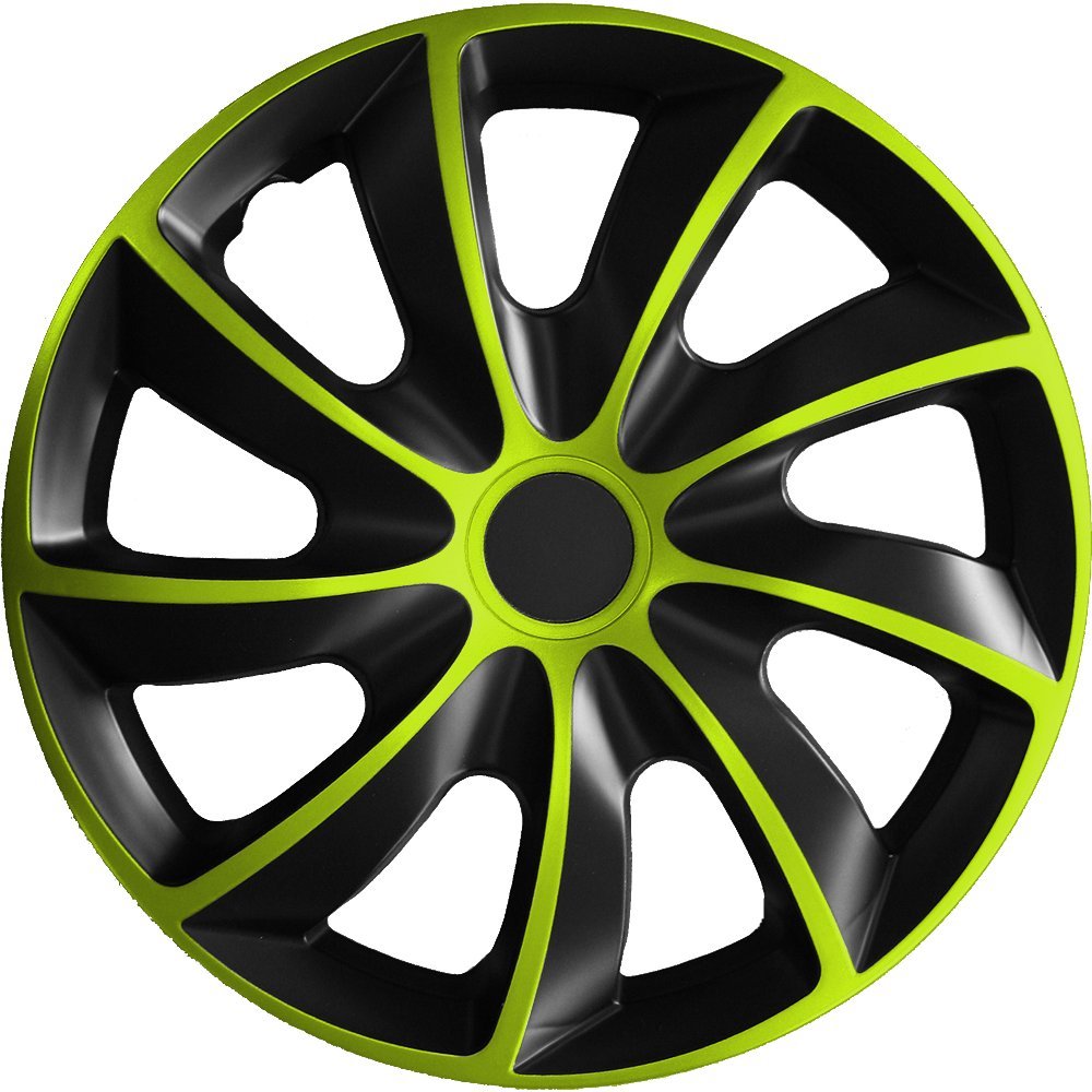 (Größe wählbar) 16 Zoll Radkappen/Radzierblenden Quad Bicolor (Schwarz-Grün) passend für Fast alle Fahrzeugtypen – universal von Autoteppich Stylers