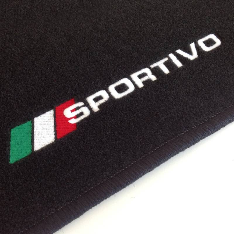 Autoteppich-Stylers SPORTIVO000005 Passgenaue Fußmatten mit Stick Italien Flagge + Sportivo und Rand in Schwarz von Autoteppich Stylers