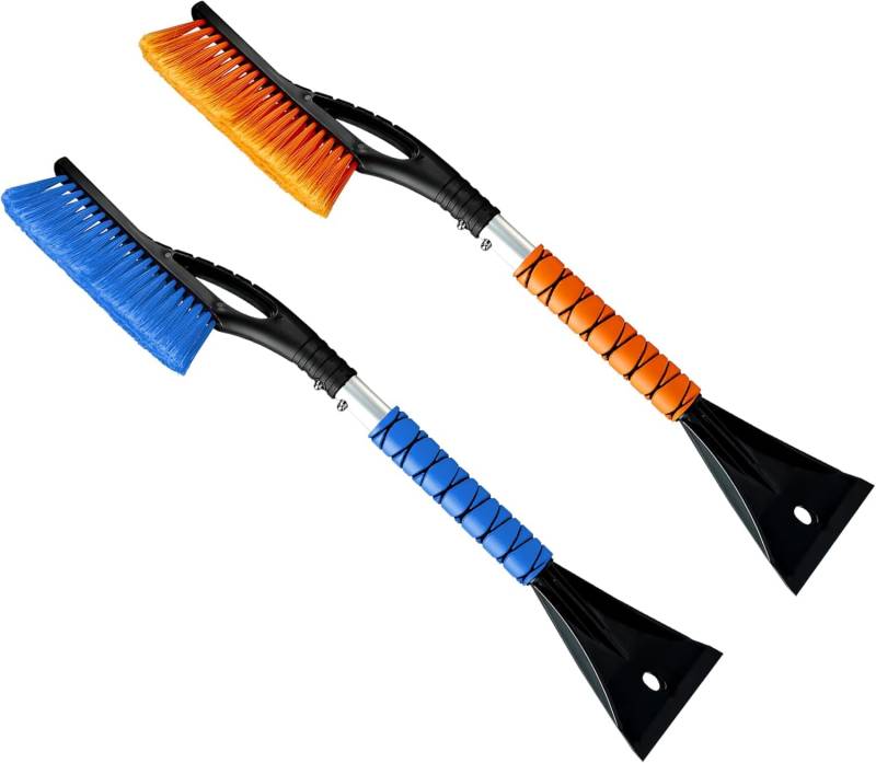 Autovir 27 Zoll Auto Schneebürste und Eiskratzer für Auto Windschutzscheibe (2 Pack), Fensterschaber mit ergonomischem Schaumstoffgriff, Schneeräumung für Auto, Must Have Winter Autozubehör (Orange von Autovir
