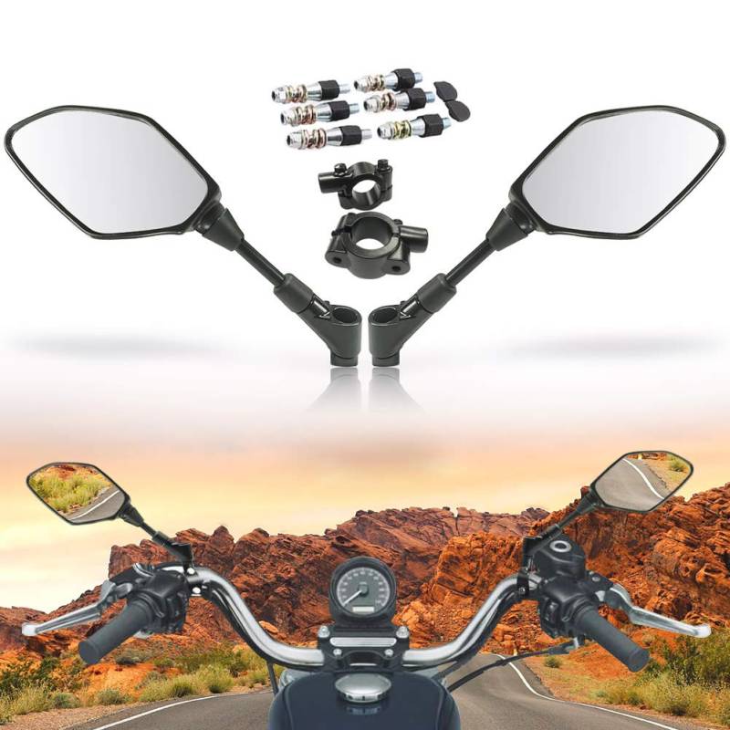 Universal Motorrad Rückspiegel Spiegel Set, ABS 8mm 10mm Motorradspiegel für H0NDA CBR500R / CB500 F/X, YAMA-HA YZF R125 / 125R, MT 125 360°Drehbarer 1 Paar von Auzkong