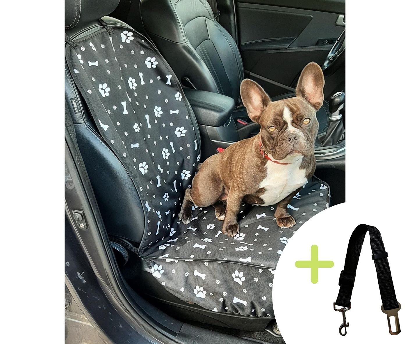 Autositzschoner Hundedecke VORDERSITZE Auto Hund Wasserdicht Decke Vorne Sitzbezug Universal für Haustier mit Sicherheitsgurt (3A. Knochen - Schwarz) von Aves-24