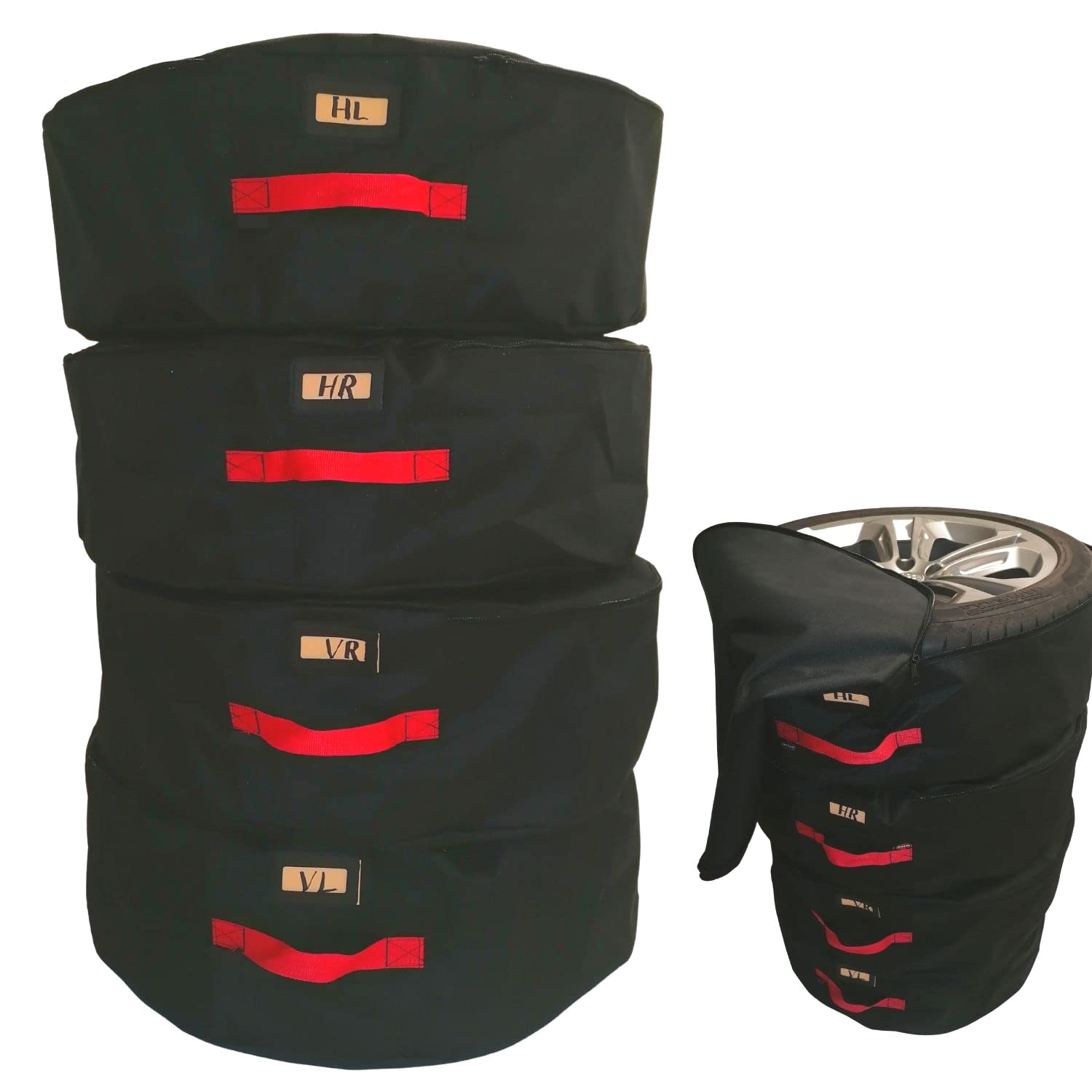 Aves-24 REIFENTASCHE Reifenabdeckung 4 Stück Set mit Tragegriff Winterreifen Sommerreifen Schutzhülle Reißverschluss Wasserdicht Reifentaschen-Set Universal 15 16 17 18 19 Zoll Reifentaschen (XL) von Aves-24