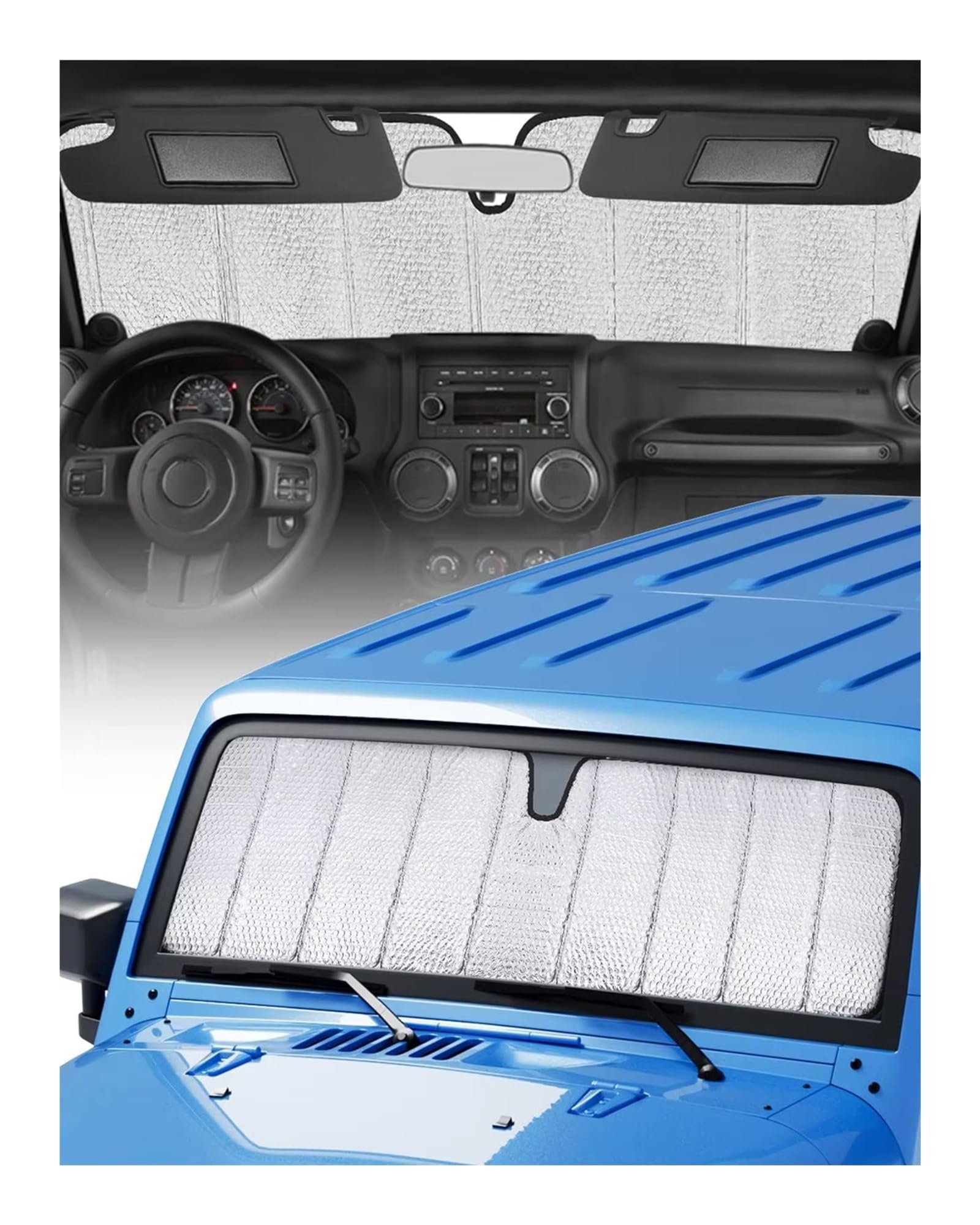 Sonnenschutz Auto Für Jeep Für Wrangler JL Für Gladiator JT Für JLU 2018-2024 Faltbare Sonnenblende Windschutzscheiben-Sonnenschutz(A) von Avfpra