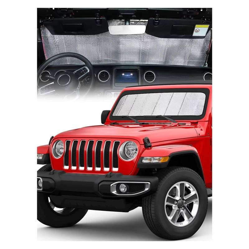 Sonnenschutz Auto Für Jeep Für Wrangler JL Für Gladiator JT Für JLU 2018-2024 Faltbare Sonnenblende Windschutzscheiben-Sonnenschutz(B) von Avfpra
