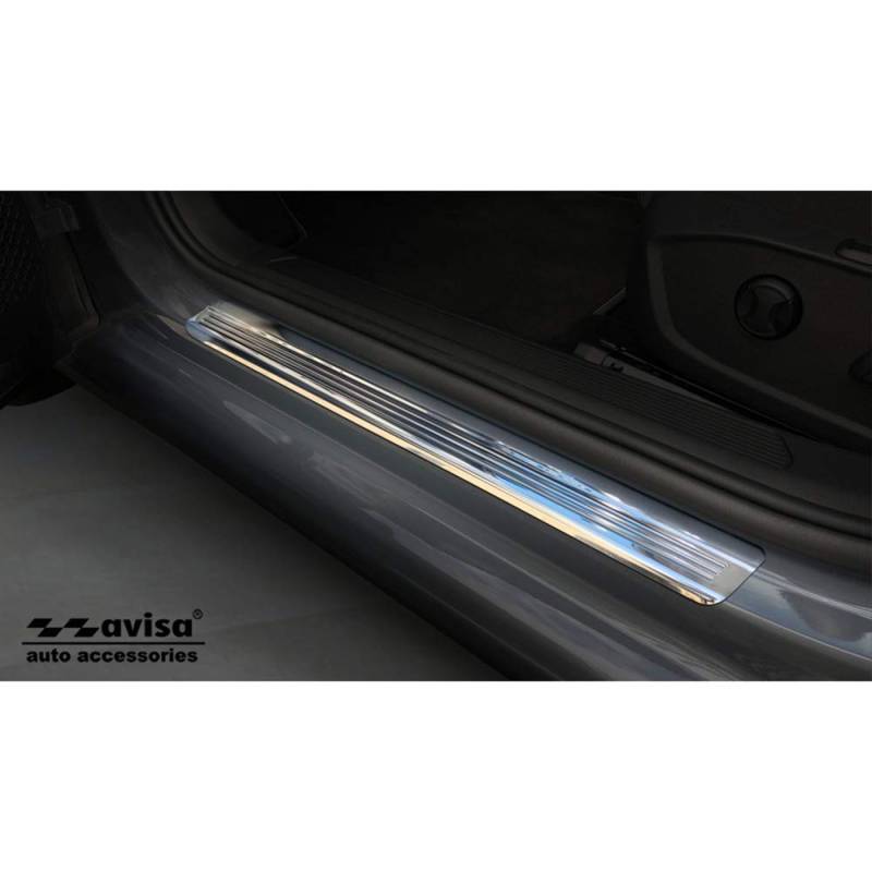 Avisa Silver-Mirror INOX Door sill Protectors Compatible with Volkswagen Golf VIII HB/Variant 2020- 'Lines' - 4-Pieces von Avisa