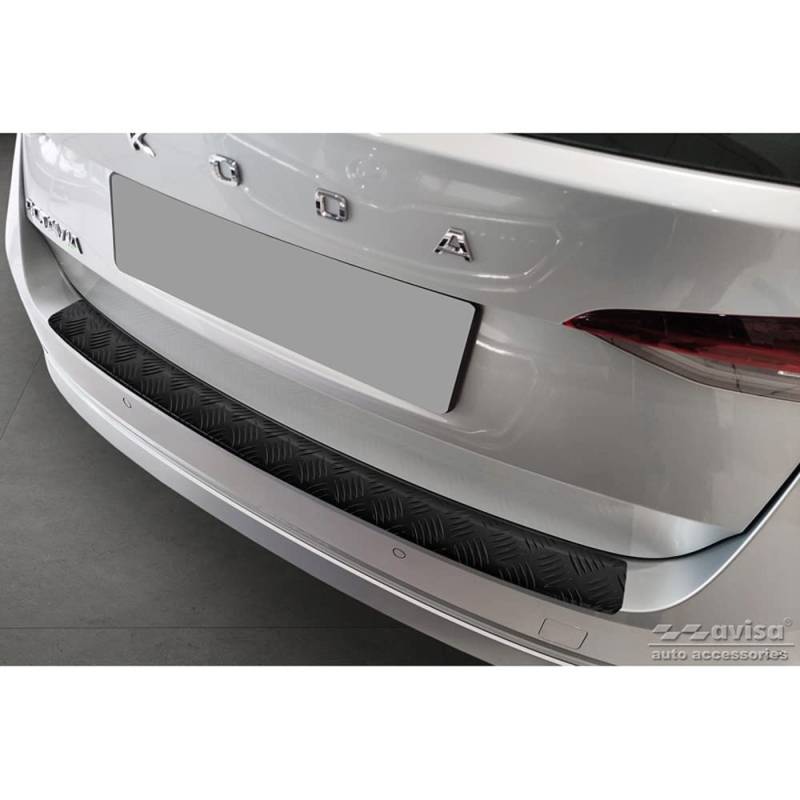 Avisa Matt-Schwarz Aluminium Heckstoßstangenschutz kompatibel mit Skoda Octavia IV Kombi 2020-2024 & FL 2024- (inkl. RS, exkl. Scout) 'Riffled Plate' von Avisa