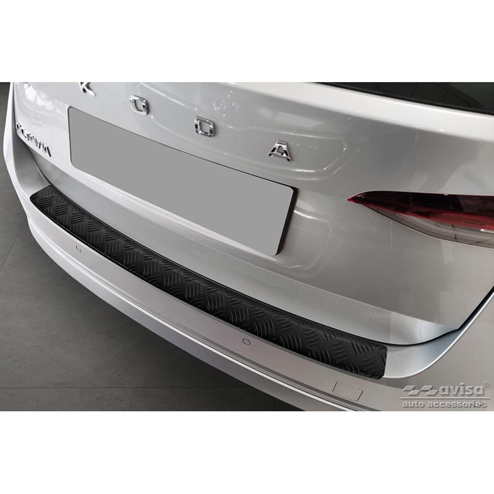 Avisa Matt-Schwarz Aluminium Heckstoßstangenschutz kompatibel mit Skoda Octavia IV Kombi 2020-2024 & FL 2024- (inkl. RS, exkl. Scout) 'Riffled Plate' von Avisa