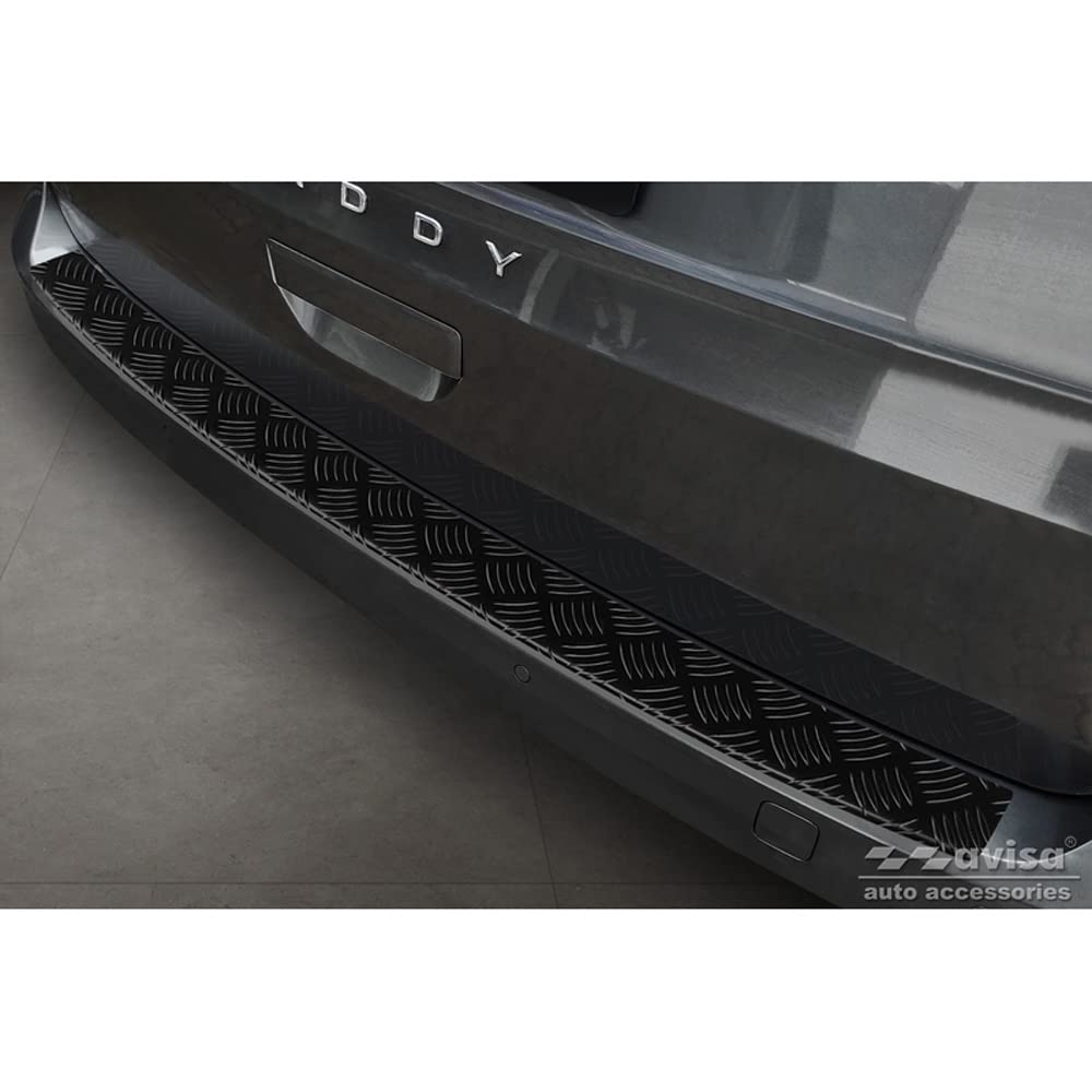 Avisa Matt-Schwarz Aluminium Heckstoßstangenschutz kompatibel mit Volkswagen Caddy V 2020- 'Riffled Plate' von Avisa