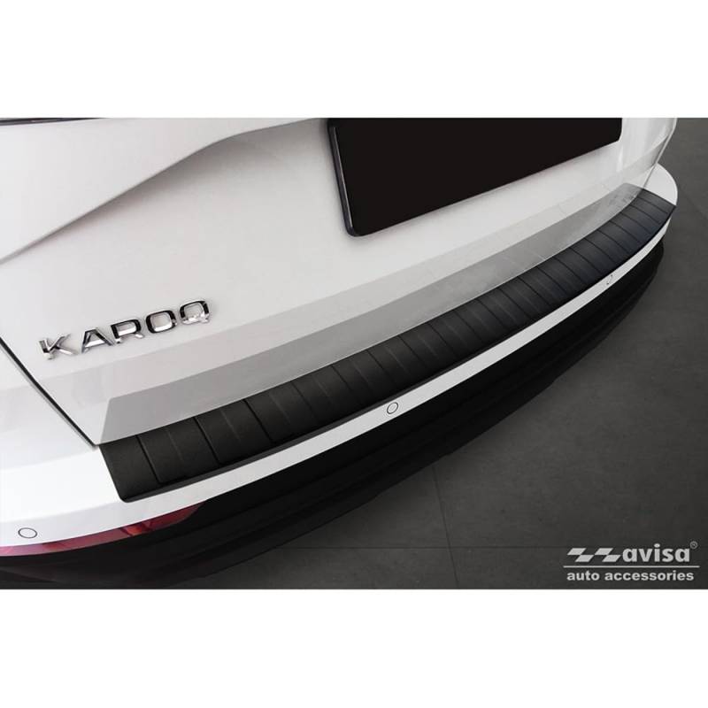 Avisa Matt-Schwarz Edelstahl Heckstoßstangenschutz kompatibel mit Skoda Karoq Facelift 2022- + Sportline Facelift 2022- 'Ribs', Mattschwarz von Avisa