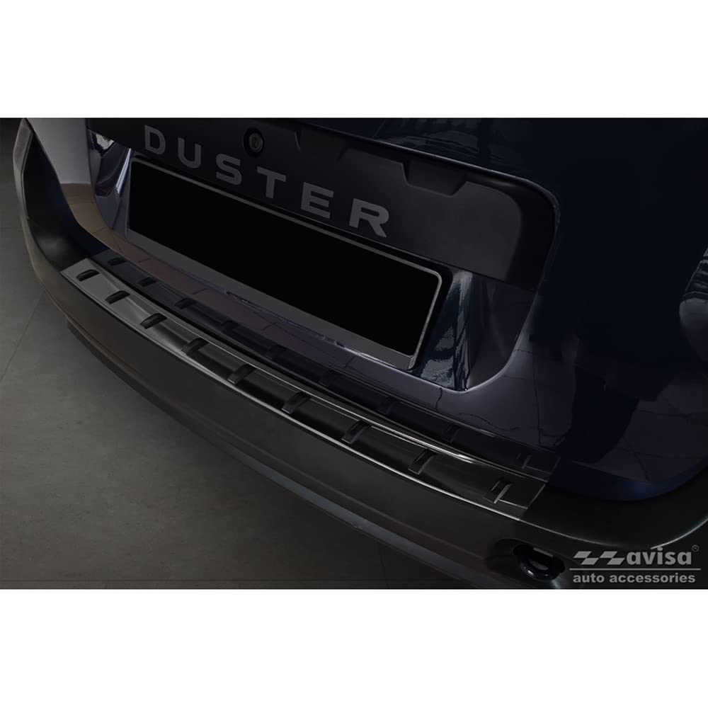 Avisa Schwarz Edelstahl Heckstoßstangenschutz kompatibel mit Dacia Duster 2010-2013 & Facelift 2013-2017 'Strong Edition' von Avisa