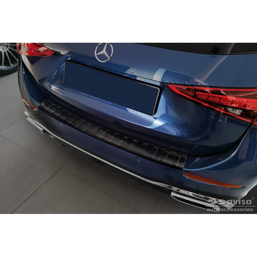 Avisa Schwarz Edelstahl Heckstoßstangenschutz kompatibel mit Mercedes C-Klasse AMG Estate S206 2021- 'Ribs' von Avisa