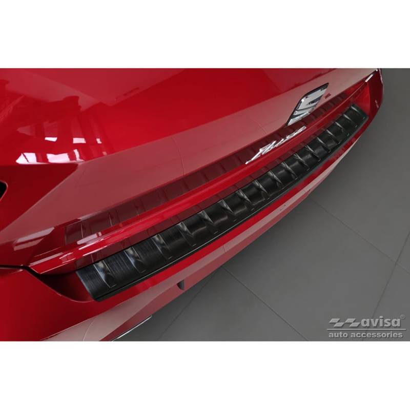 Avisa Schwarz Edelstahl Heckstoßstangenschutz kompatibel mit Seat Ibiza 6F Facelift 2021- 'Ribs' von Avisa