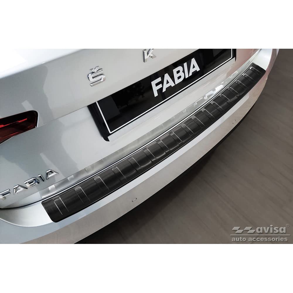 Avisa Schwarz Edelstahl Heckstoßstangenschutz kompatibel mit Skoda Fabia IV Hatchback 2021- 'Ribs' von Avisa
