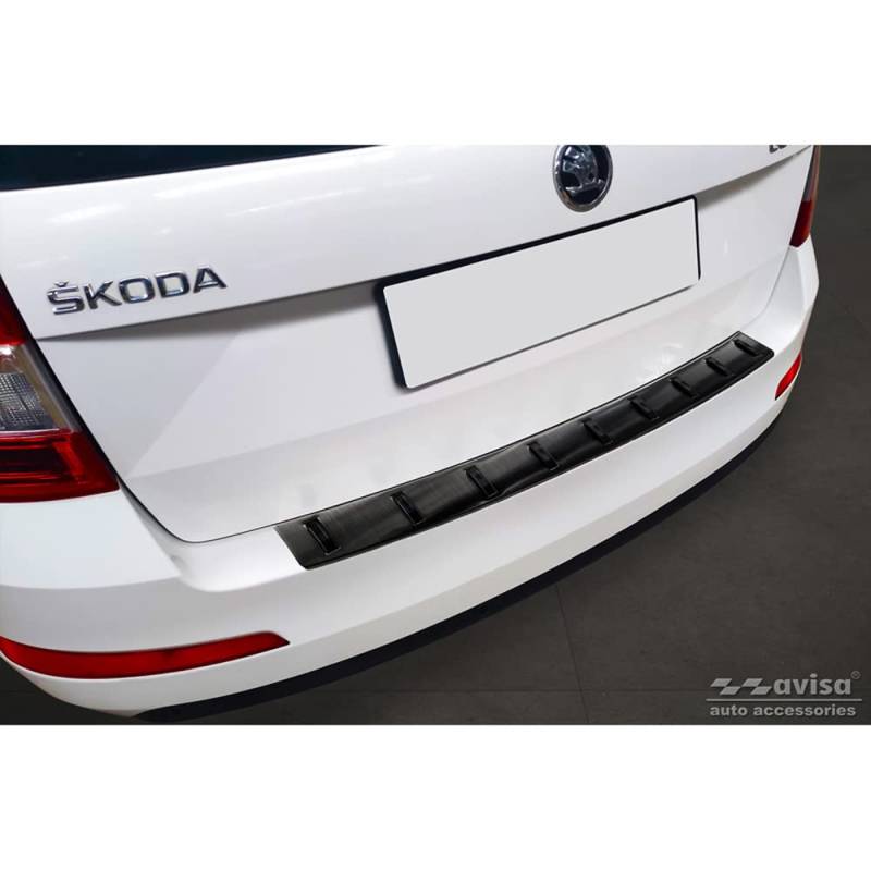 Avisa Schwarz Edelstahl Heckstoßstangenschutz kompatibel mit Skoda Octavia III Combi 2013-2017 'Strong Edition' von Avisa