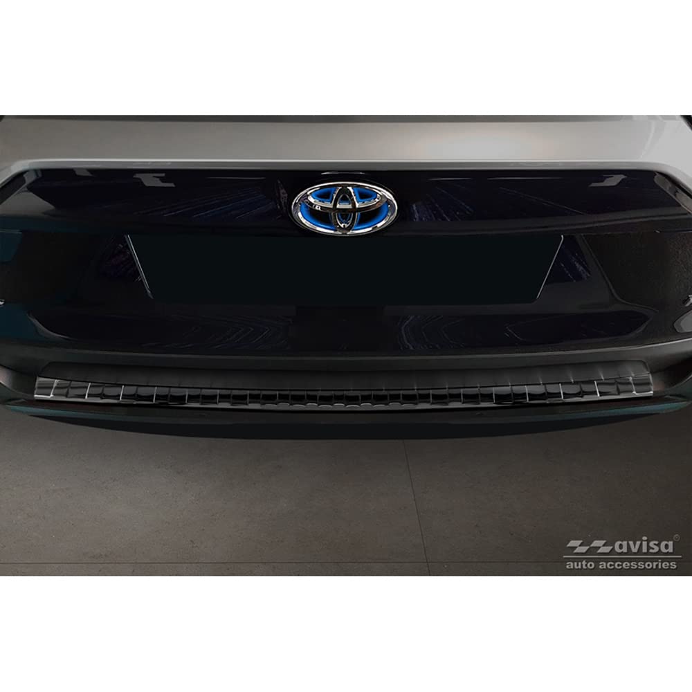 Avisa Spiegelschwarz Edelstahl Heckstoßstangenschutz kompatibel mit Toyota RAV4 V 2018- & Suzuki Across 2020- 'Ribs' von Avisa
