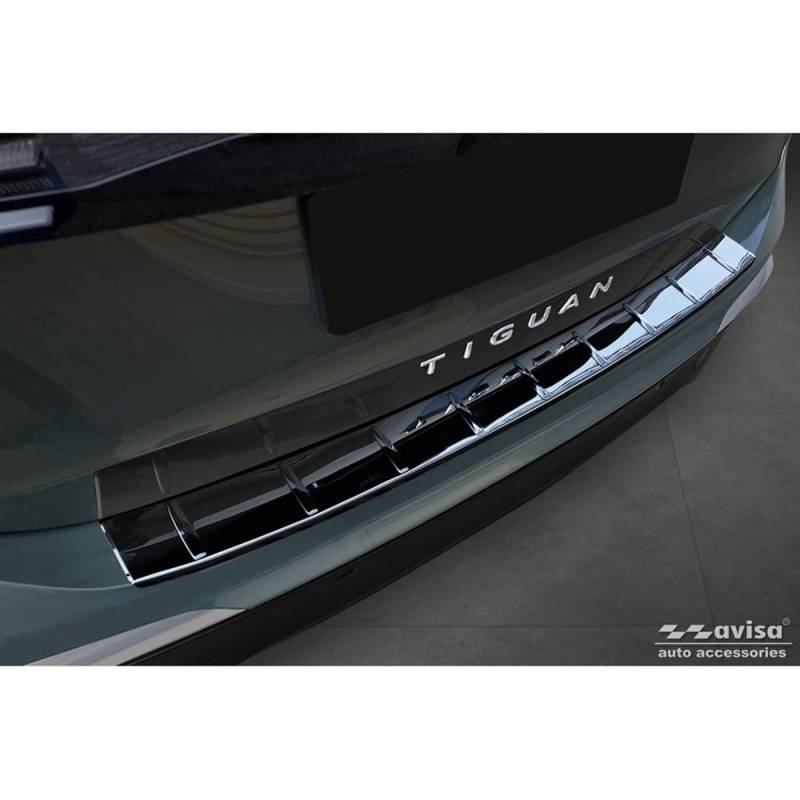 Avisa Spiegelschwarz Edelstahl Heckstoßstangenschutz kompatibel mit Volkswagen Tiguan (CT1) 2024- 'Ribs', Schwarz von Avisa