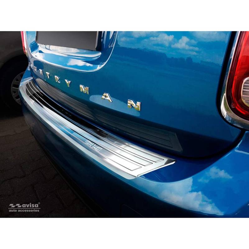 Edelstahl Heckstoßstangenschutz kompatibel mit Mini Countryman F60 2016-2020 'flag/lines', Silber von Avisa