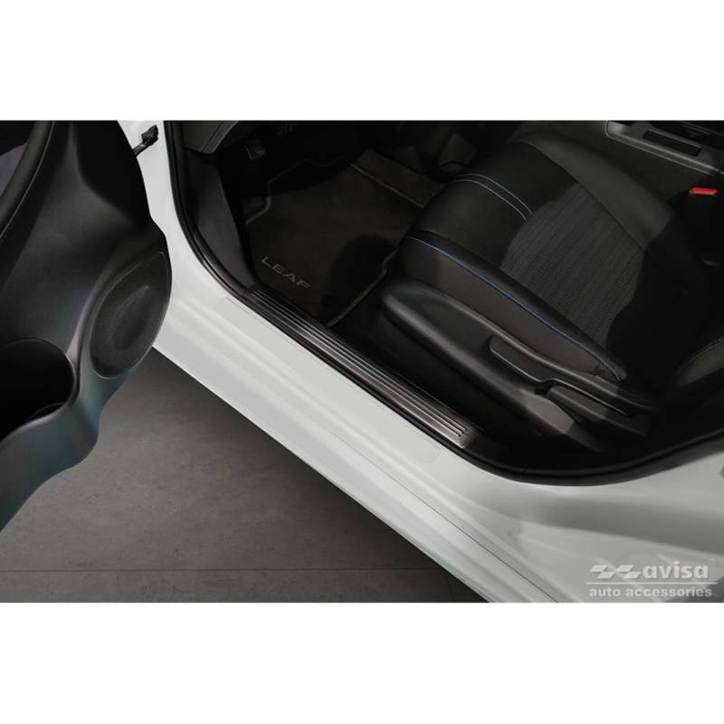 Schwarz Edelstahl Einstiegsleisten kompatibel mit Nissan Leaf II 2017- - 'Lines' - 4-Teilig von Avisa