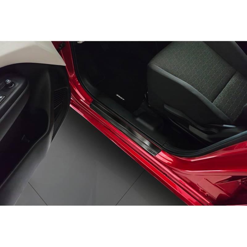 Schwarz Edelstahl Einstiegsleisten kompatibel mit Suzuki Swift VI 2024- - 'Lines' - 4-teilig von Avisa