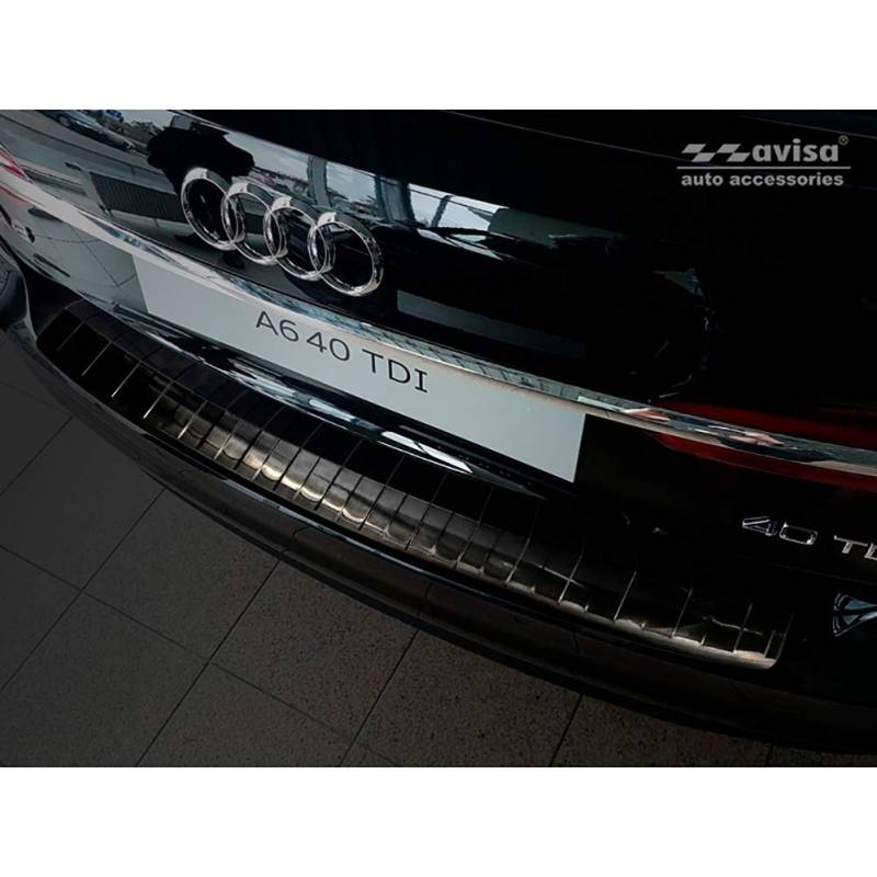 Schwarz Edelstahl Heckstoßstangenschutz kompatibel mit Audi A6 (C8) Avant 2018- 'Ribs' inkl. S-Line von Avisa