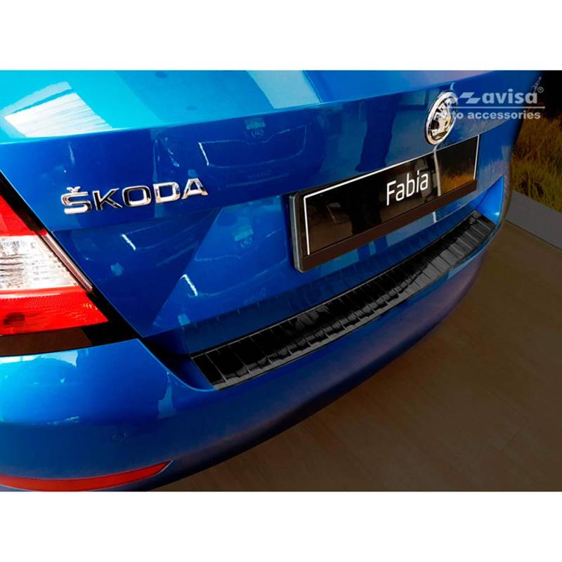 Avisa Schwarz Edelstahl Heckstoßstangenschutz kompatibel mit Skoda Fabia III HB 5-türer Facelift 2018-2021 'Ribs' von Avisa