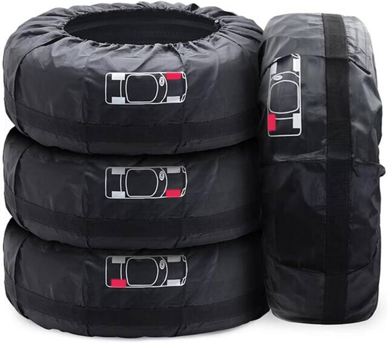 Avutrel 4 Stück Abdeckhülle für Autoreifen, 13-17 Zoll Reifentaschen Set, Waterproof Staubdicht Reifenabdeckungen für Sommerreifen, Schutzhülle für Lagerung und Transport von Avutrel