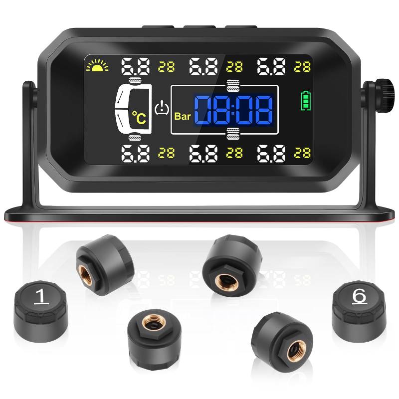 Avutrel TPMS Reifendruck-Überwachung für LKW, Wohnwagen, Busse, mit 6 Sensoren (8bar/116psi), Druck & Temperaturkontrolle, Solar/USB-Aufladung (Upgrade für Nutzfahrzeuge) von Avutrel