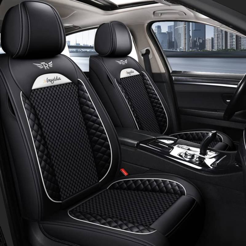 Awotzon Autositzbezüge 5 Sitzer Vordersitze Rückbank, Universal Auto-Sitzbezüge PU Leder Set für Limousinen und SUV Pick-up Truck, Autositzschoner Wasserdicht Kratzfest Schwarz von Awotzon