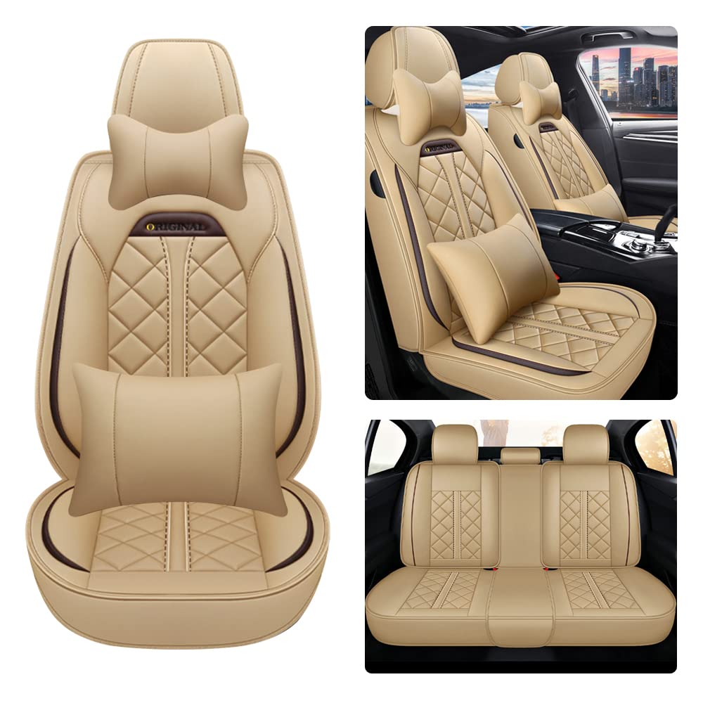 Awotzon Autositzbezug Für VW for Volkswagen Golf 3 5 6 7 Golf3 Golf5 Golf6 Golf7 Tour Variant 5 Sitze Autositzbezüge Komplettset Allwetter Auto Sitzauflage Kunstledersitzbezug Luxus（Beige） von Awotzon