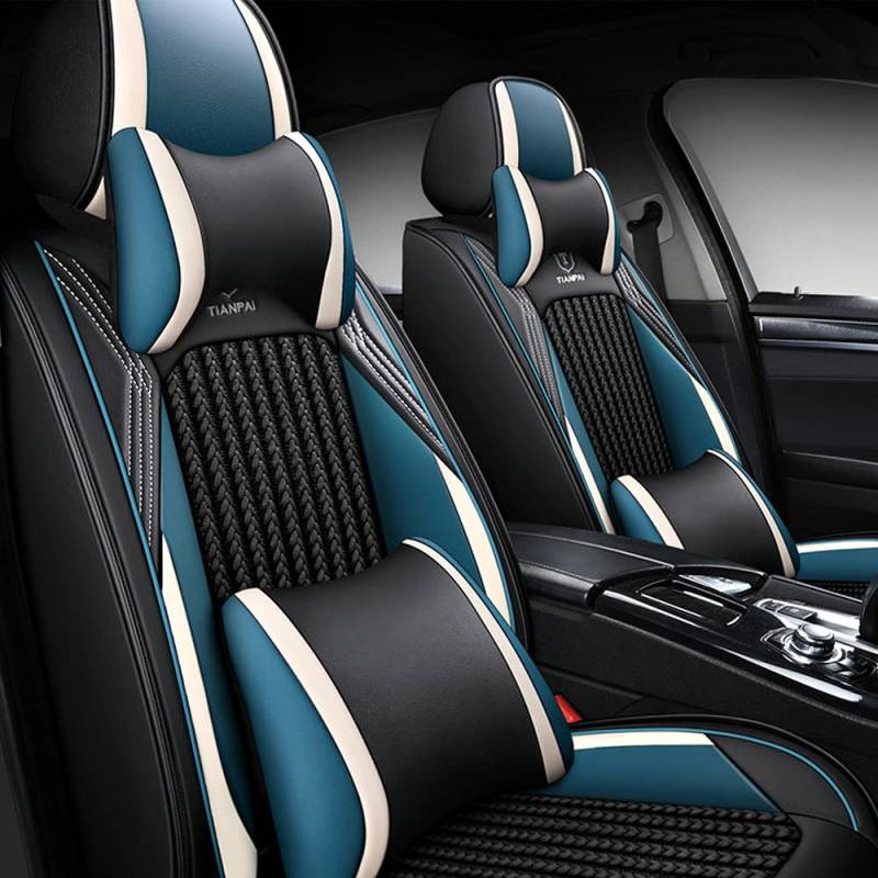 Awotzon Autositzbezug Für VW for Volkswagen T-Cross 5 Sitze Autositzbezüge Komplettset Allwetter Auto Sitzauflage Kunstleder sitzbezüge（Deluxe Edition Schwarz-blau） von Awotzon