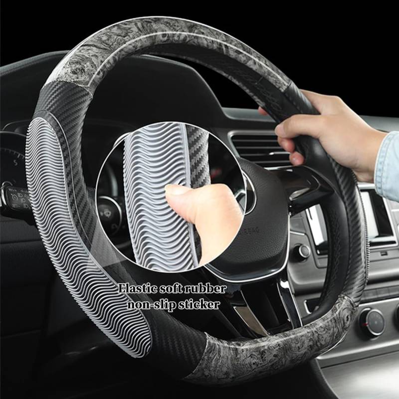 Awotzon Crystal Mahogany Pattern Lenkradabdeckung ABS Carbon Fibre Steering Wheel Wrap Protector 38cm/15 inch Lenkradschutz Anti-Rutsch Universal(dunkelgrau) von Awotzon