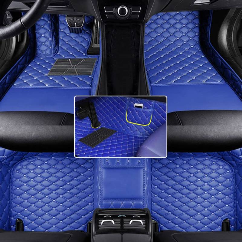 Nach Maß Auto Fussmatten PU Leder Auto Fußmatten Wasserdicht rutschfest Allwetterschutz Benutzerdefinierte Automatten für 98% Kraftfahrzeuge,2000-2024（Blau） von Awotzon
