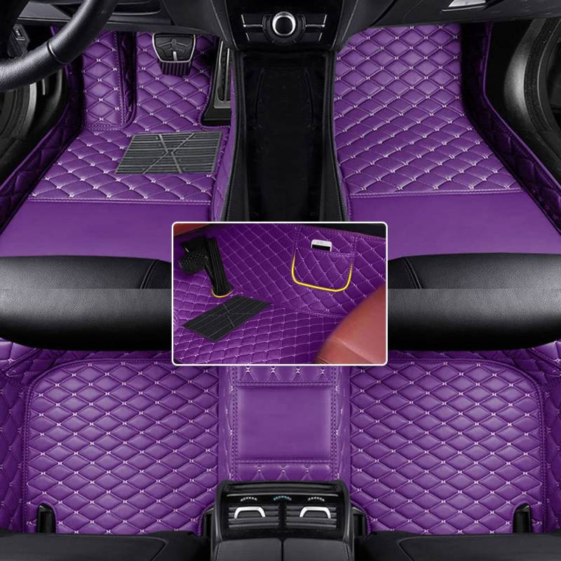 Nach Maß Auto Fussmatten PU Leder Auto Fußmatten Wasserdicht rutschfest Allwetterschutz Benutzerdefinierte Automatten für 98% Kraftfahrzeuge,2000-2024（Lila） von Awotzon
