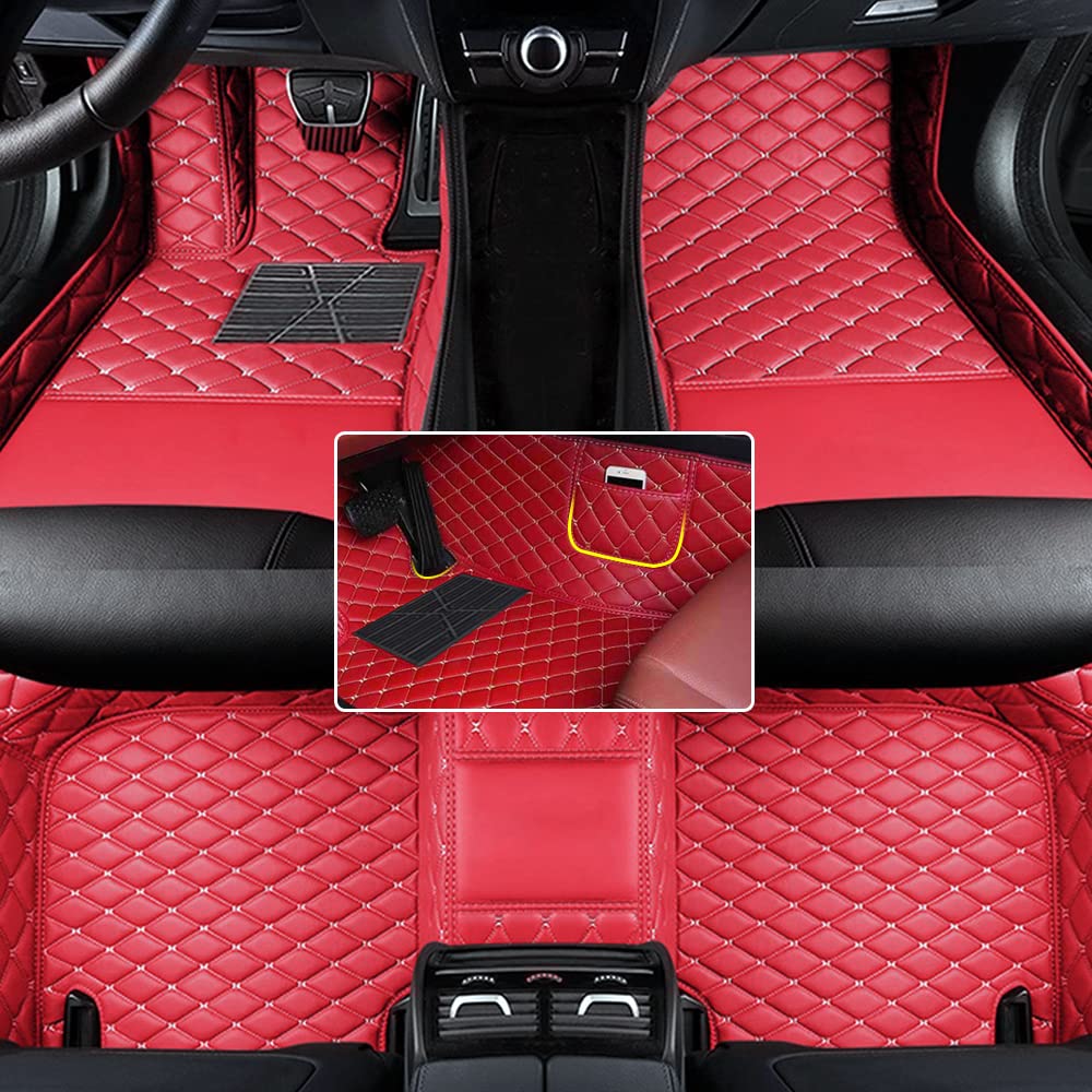 Nach Maß Auto Fussmatten PU Leder Auto Fußmatten Wasserdicht rutschfest Allwetterschutz Benutzerdefinierte Automatten für 98% Kraftfahrzeuge,2000-2024（Rot） von Awotzon